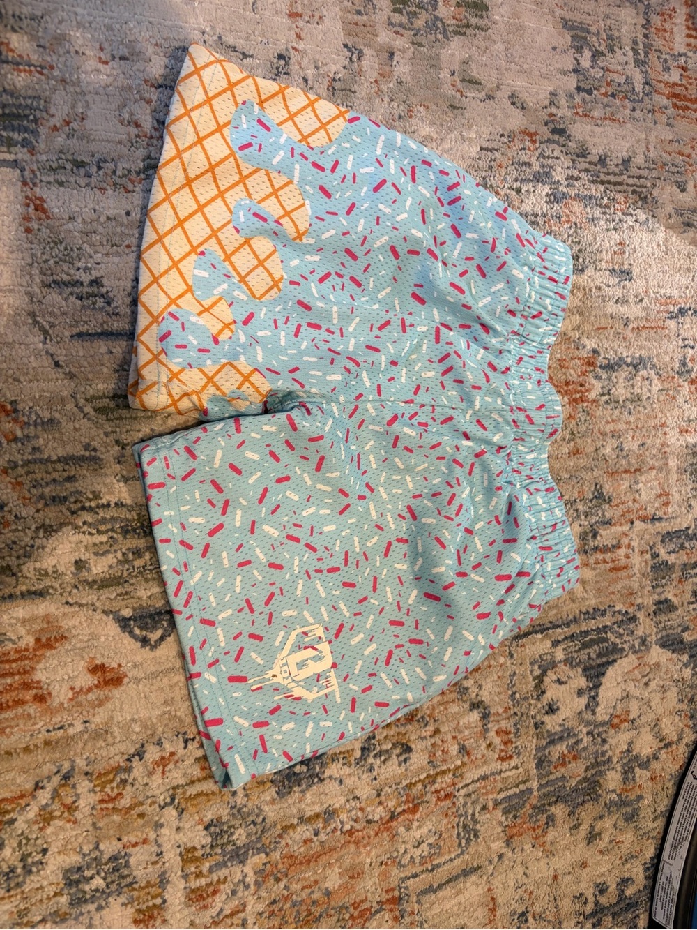 Kids Ice Cream Cone Print Shorts - Light Blue with Yellow